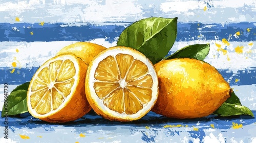 Lemon tree branches seamless on a white background,mediterranean Summer citrus fruit,Hand drawn lemon set,Botanical illustration collection,Whole lemons,banner menu drink summer beach concept.