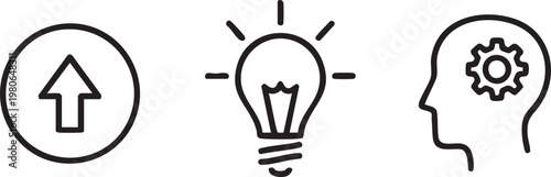 Innovation icons, business concepts, creative thinking, idea generation, line art symbols