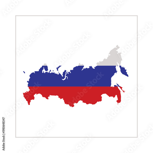 Russia's geopolitical outline map vividly showcases its national flag colors, a powerful representation of its vast territorial expanse spanning Eastern Europe and Northern Asia, embodying national pr