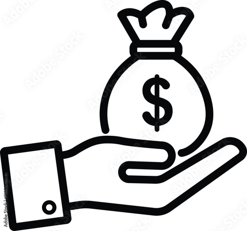 Monochromatic hand holding a crowned money bag with dollar symbol monochrome