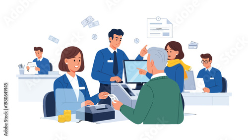 Business interaction: Dynamic office interactions are depicted with professionals engaged in active communication.