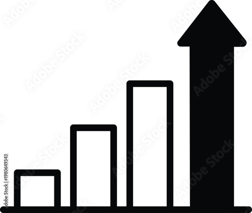 Tableau sur toile Monochromatic ascending bar graph with rising trend arrow ascending bars black s