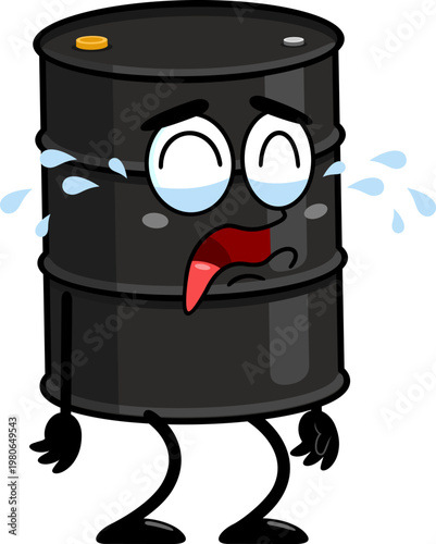 Sad Oil Barrel Cartoon Character Crying With Tears – Vector Illustration Flat Design Isolated On Transparent Background