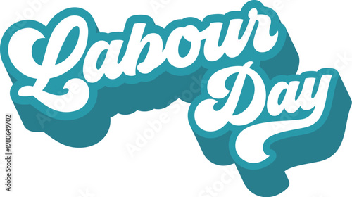 1 may Happy Labour Day typography on turquoise background. Modern Labour day lettering with long shadow effect. Minimalist seasonal greeting banner for International Workers' Day and holiday marketing