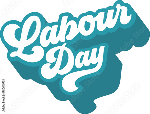 1 may Happy Labour Day typography on turquoise background. Modern Labour day lettering with long shadow effect. Minimalist seasonal greeting banner for International Workers' Day and holiday marketing
