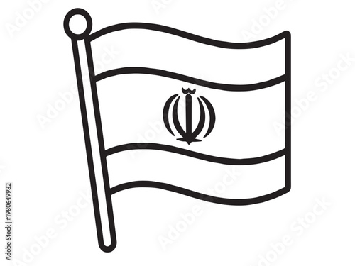 Iran flag outline icon waving national symbol minimal black and white design style