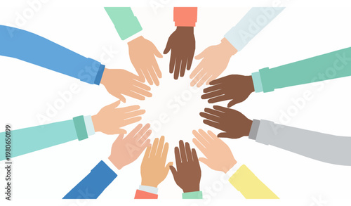 Diverse hands unity circle vector illustration