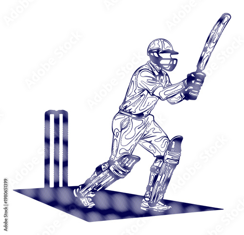 Skilled cricket batsman in action, poised to strike the ball with intensity and focus.