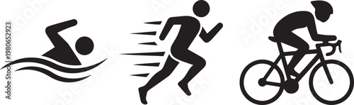 triathlon icons set swimming, running and cycling silhouette sports symbols vector