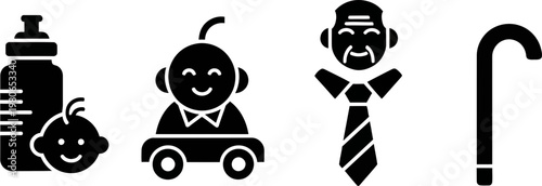 Vector Icons Illustrating the Stages of the Human Life Cycle from Birth to Seniority