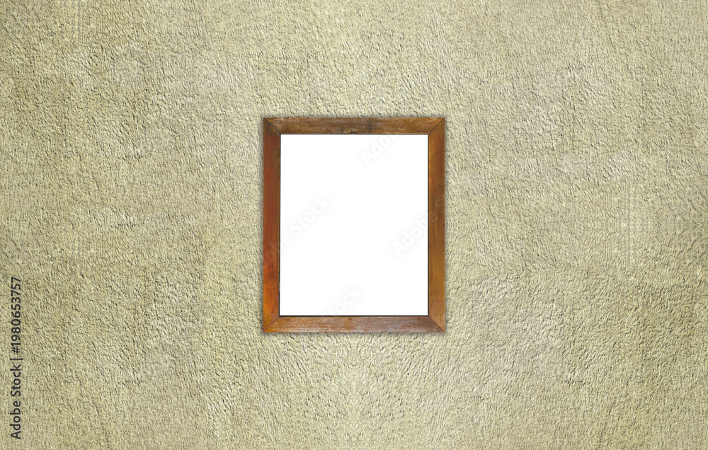 Fototapeta premium Wooden frame mockup on a gray textured cement wall with blank copy space for art poster presentation and rustic interior design branding.
