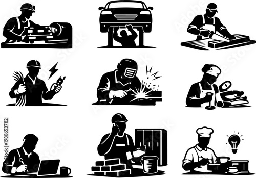 Professional Skilled Trades and Manual Laborer Silhouette Set