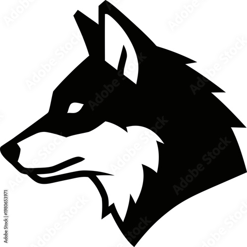 Minimalist Wolf Head Profile Logo - Black and White Stylized Animal Vector Illustration