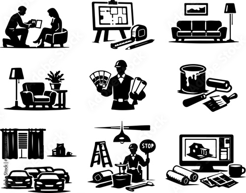 Home Renovation and Interior Design Vector Icon Set