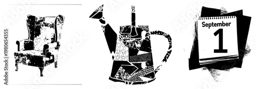 Classic wingback chair with ornate legs and worn upholstery, antique seating, retro lounge furniture, vintage interior decor, distressed textile design.