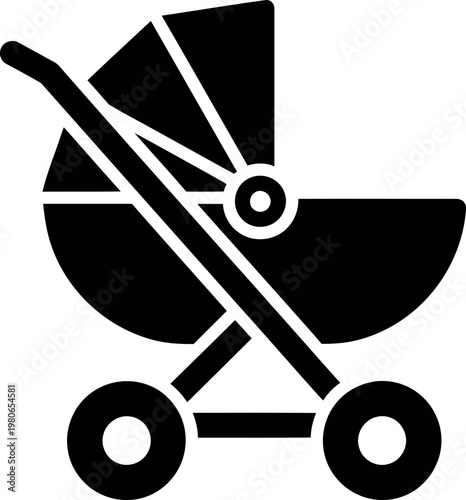 Minimalist Black Baby Stroller Silhouette Icon  for Parenting and Childcare Design
