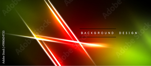 Abstract neon lines create dynamic gradient background. Vivid colors blend, forming modern design element. Bright illumination contrasts dark areas.
