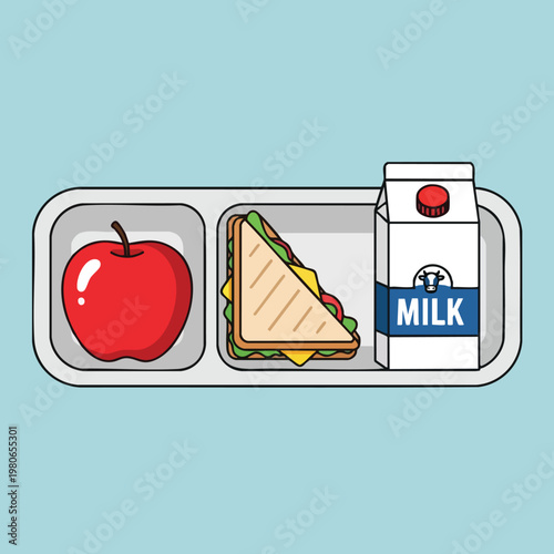 Healthy Lunchbox with Fresh Apple Sandwich Snack and Drink