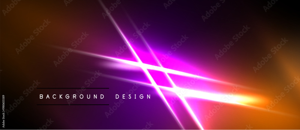 Naklejka premium Abstract background features vibrant neon lines, gradients. Orange, purple hues dominate design, creating dynamic visual effect.