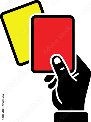 Referee Hand Holding Red and Yellow Penalty Cards Icon Illustration