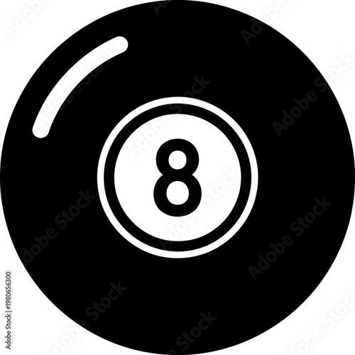 Black Eight Ball Billiard Pool Icon Illustration 