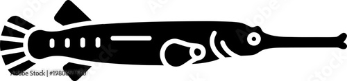Black Garfish Silhouette Icon, Longnose Needlefish Minimalist Illustration for Graphic Design and Wildlife Themes
