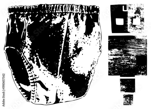 Abstract textile print with distressed texture, fabric, retro textile design, black and white graphic, grunge style textile, vintage textile art.