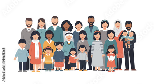 A diverse group of people of various ages, ethnicities, and genders standing together, representing unity and community.