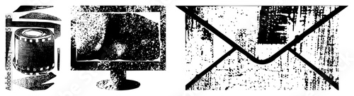 Stylized vector featuring fragmented forms, halftone grain, and stark contrast, ideal for modern graphic design, digital interfaces, or artistic compositions.