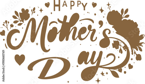 Happy Mother`s Day elegant calligraphy banner grey. Lettering vector text and heart in frame background for Mother's Day. Best mom ever greeting card.
