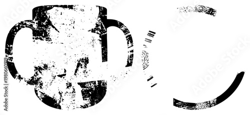 Vintage style coffee cup with two handles, textured halftone, graphic design element, vector silhouette, beverage, isolated cutout.