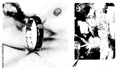 Retro wristwatch band with textured halftone, isolated vector graphic, watch strap design, stylized timepiece element, aesthetic.