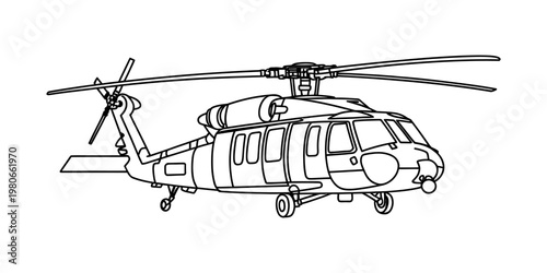 Cuadro en lienzo A simple black and white line drawing of a military utility helicopter for kids