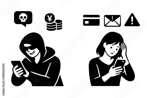 Scammer and Victim Illustration
詐欺師と被害者のイラスト