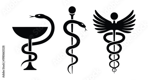Caduceus medical snake vector icon in flat style set isolated on transparent background healthcare symbol design