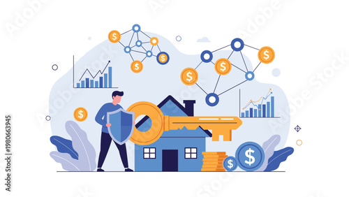 Homeowner protecting property investment and financial assets with security and smart financial planning.