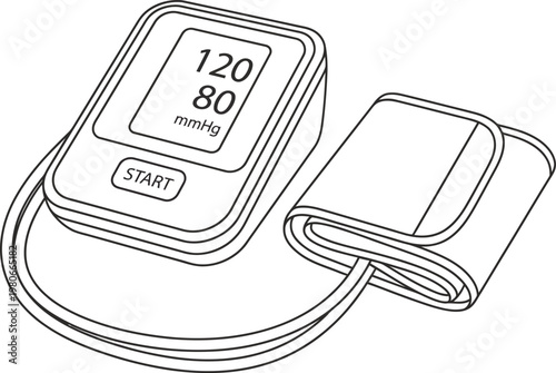 Blood pressure monitor sphygmomanometer medical line art vector illustration