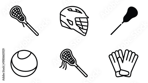 Lacrosse Equipment Illustration: A set of essential lacrosse equipment, showcasing the tools and gear required for the sport in a clean, illustrative style. 