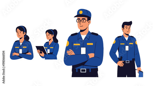 Security Personnel: Illustration of a security team in action, embodying vigilance and professionalism in safeguarding spaces.