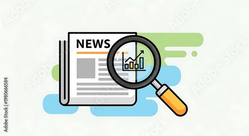 Conceptual illustration of news analysis and financial market research.