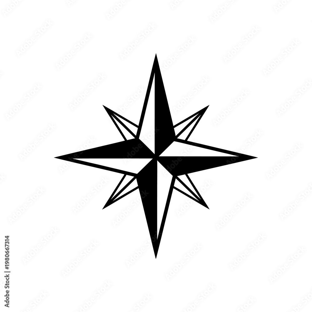 Obraz premium Black compass rose symbol on a white background.