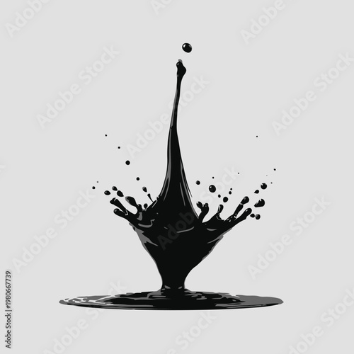 Black liquid splash frozen in time motion.