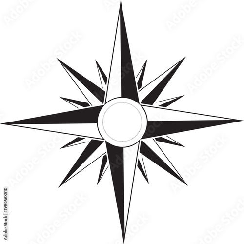compass rose isolated on white, black and white compass, compass rose vector