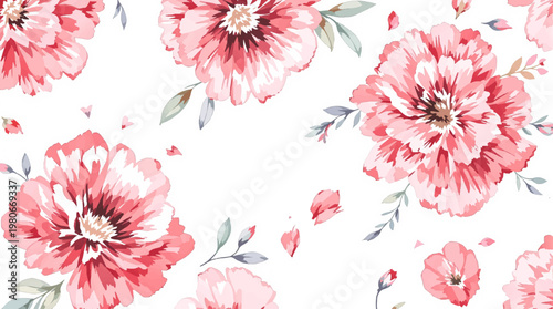 Elegant arrangement of flowers and foliage forming a seamless background full of beauty and harmony