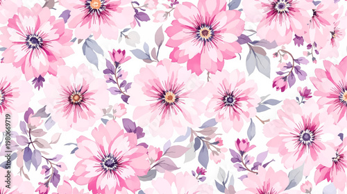 Tableau sur toile Pastel colored flowers blooming freely across a soothing background inspired by