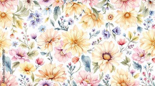 Gentle blossoms and leafy stems flowing together in a soft, dreamy, and beautifully balanced floral background