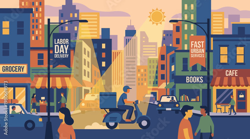 Labor Day Urban Delivery Service Illustration