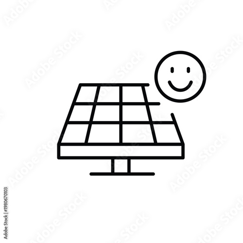 Solar panel and smiley. Eco-friendly sustainable electricity and lifestyle. Customer satisfaction and positive feedback. Pixel perfect, editable stroke vector icon