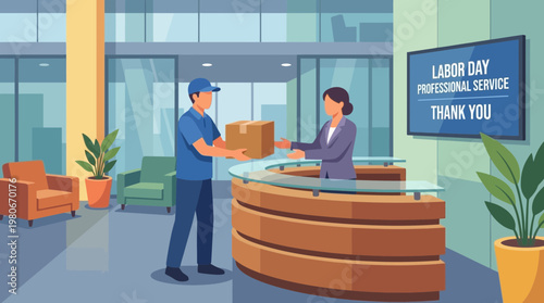Professional Delivery Service in Office Lobby for Labor Day