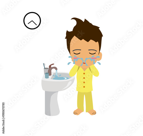 Man washing face in bathroom morning routine